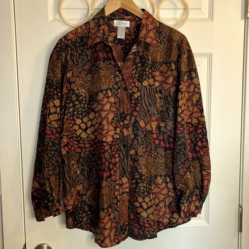 Vintage K Arnold SILK button down shirt women’s M brown tones